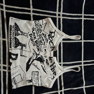 Graphic Black & White Cropped Tank Top